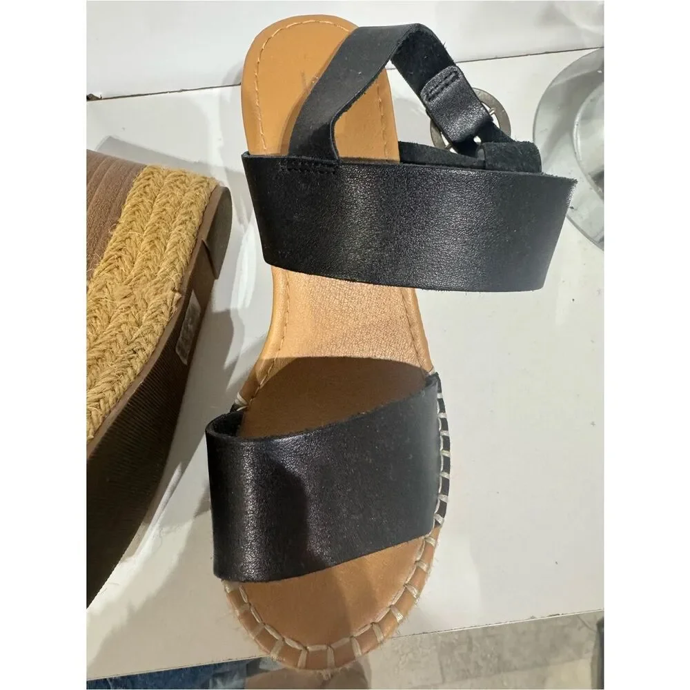 Soda Black Espadrille Platform Wedge Sandals